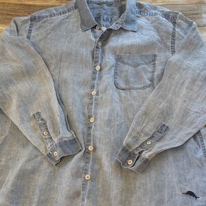 Tommy Bahama Relax Button-Up Shirt Men's XL Blue Linen Collared Long Sleeve XL
